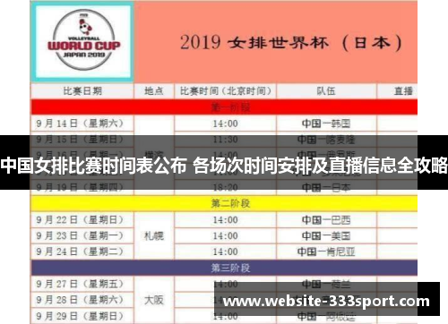 中国女排比赛时间表公布 各场次时间安排及直播信息全攻略